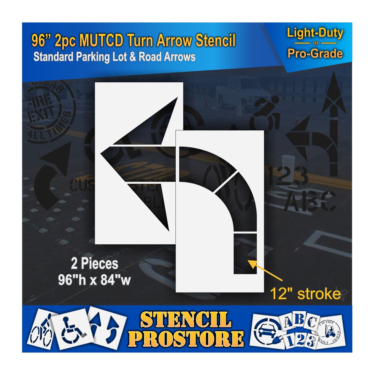 96 Inch 2pc MUTCD Turn Arrow Stencil – Parking Lot and Highway Stencil