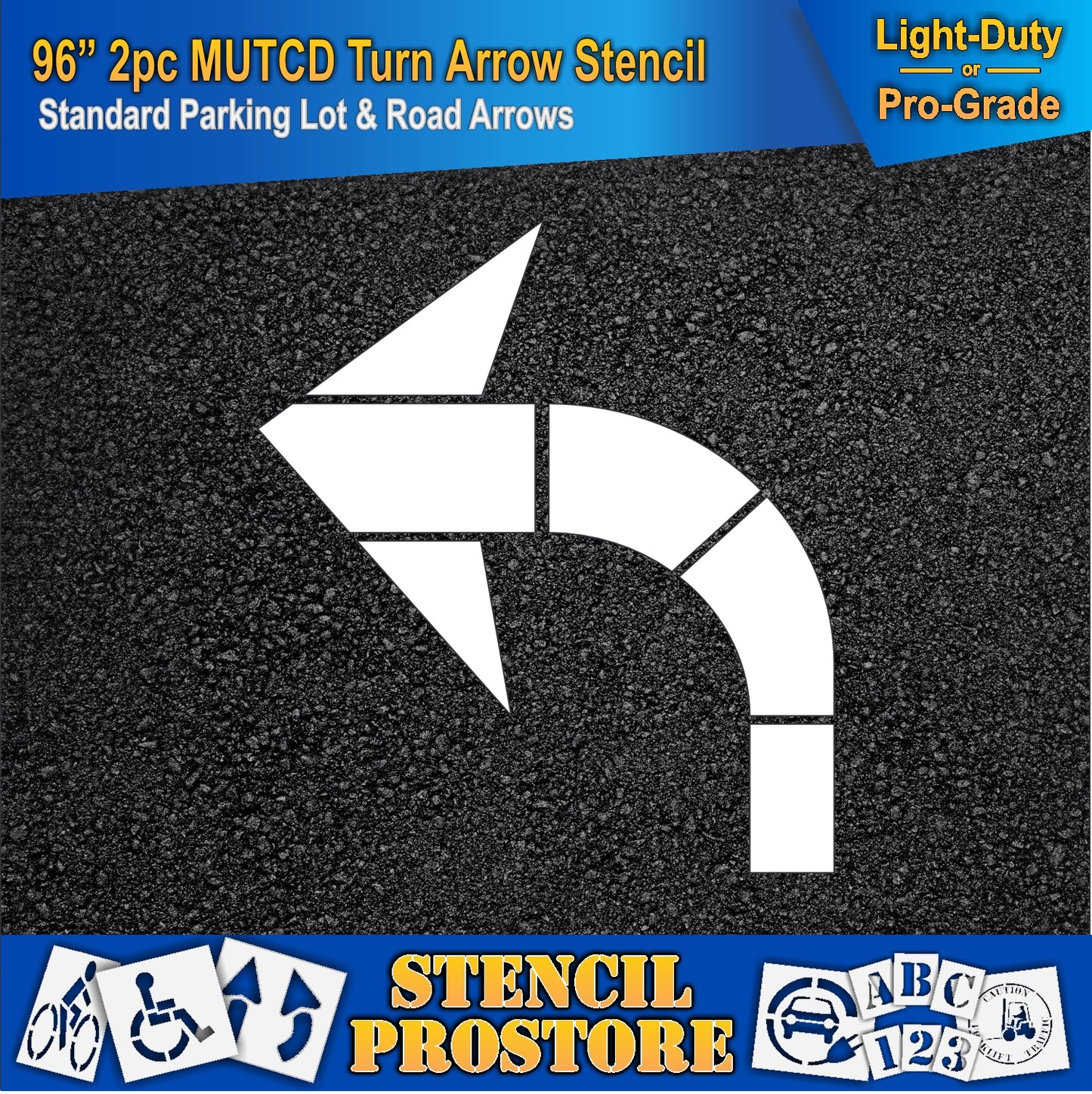 96 Inch 2pc MUTCD Turn Arrow Stencil – Parking Lot and Highway Stencil