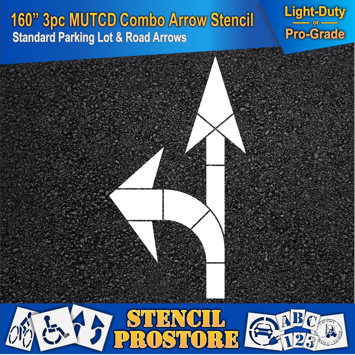 160 Inch 3pc MUTCD Combo Arrow Stencil – Parking Lot and Highway Stencil