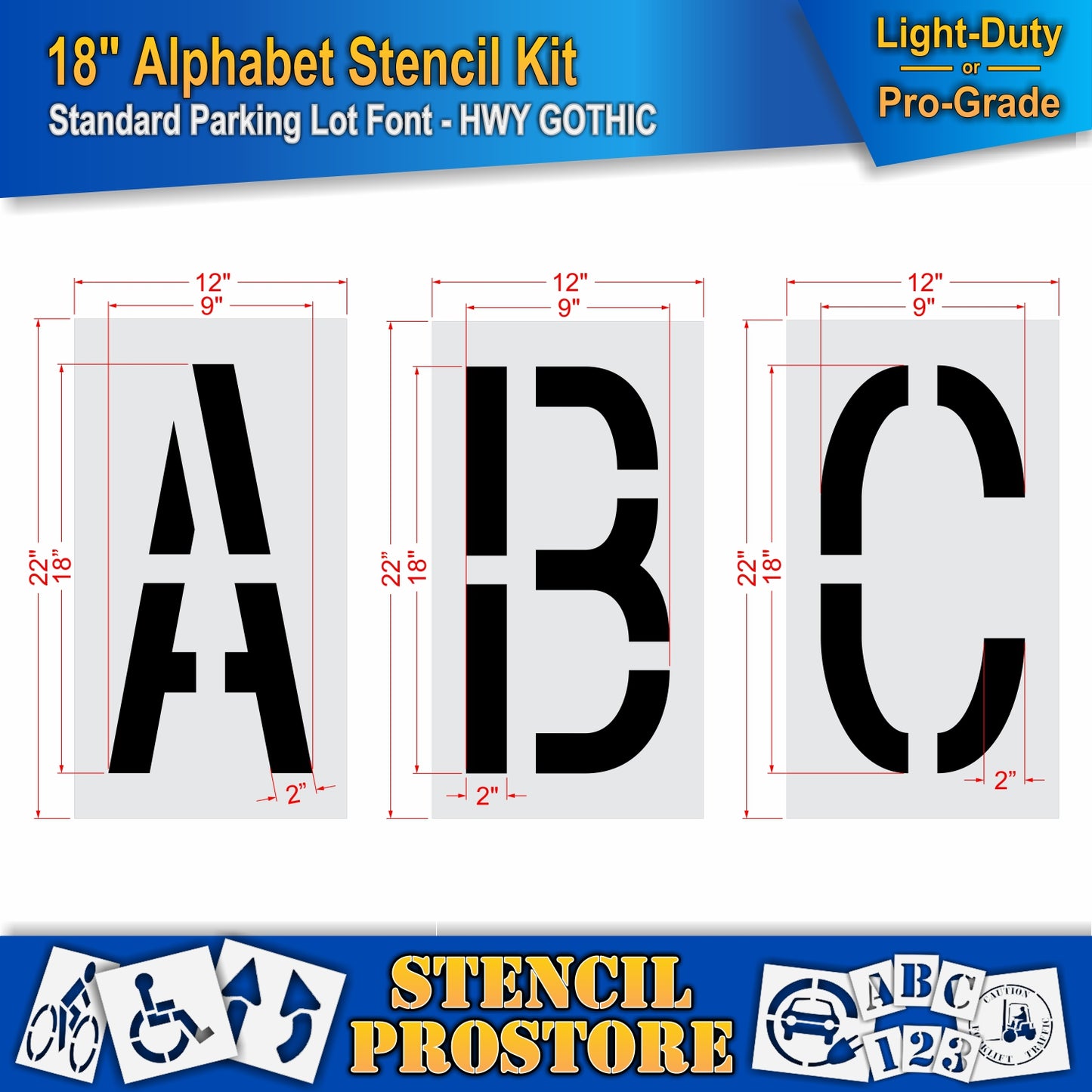 18" A, B, and C stencils dimension image