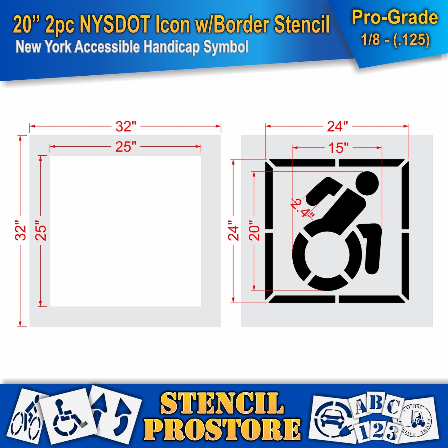 20 Inch 2pc NYSDOT Accessible Icon with Border and Background Pavement Stencil – ADA-Compliant Stencil for Parking Lots