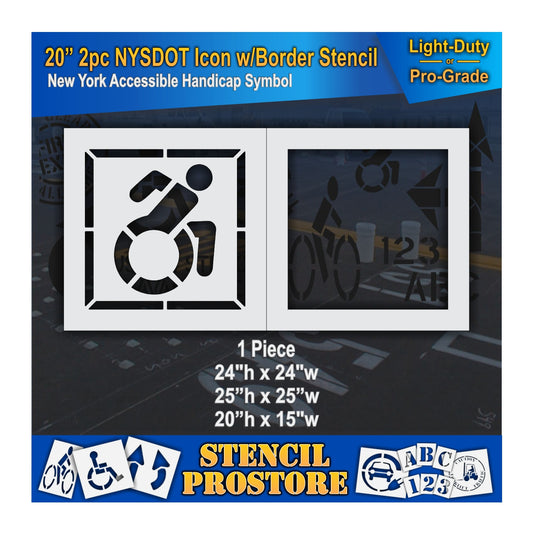 20 Inch 2pc NYSDOT Accessible Icon with Border and Background Pavement Stencil – ADA-Compliant Stencil for Parking Lots