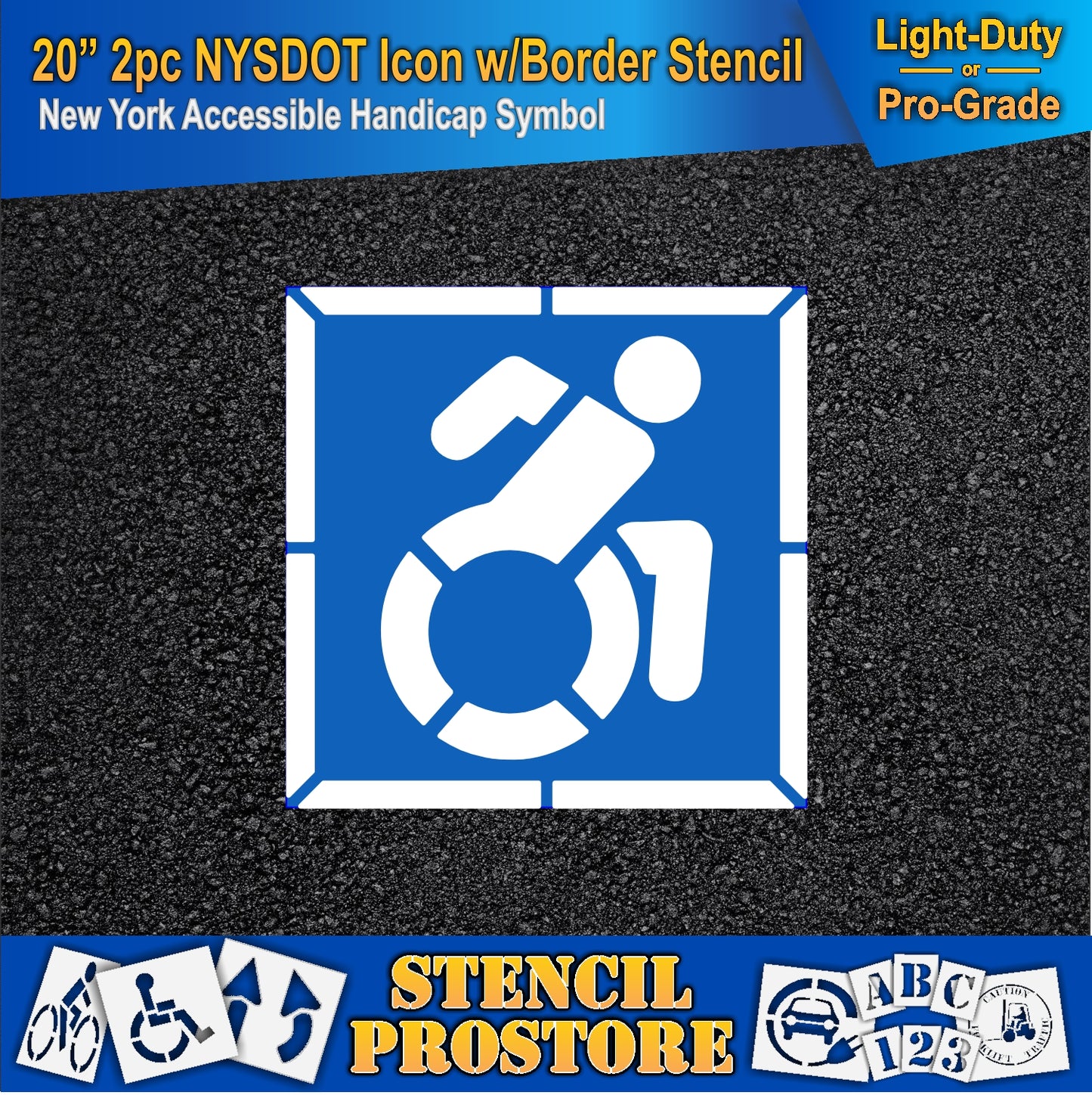 20 Inch 2pc NYSDOT Accessible Icon with Border and Background Pavement Stencil – ADA-Compliant Stencil for Parking Lots