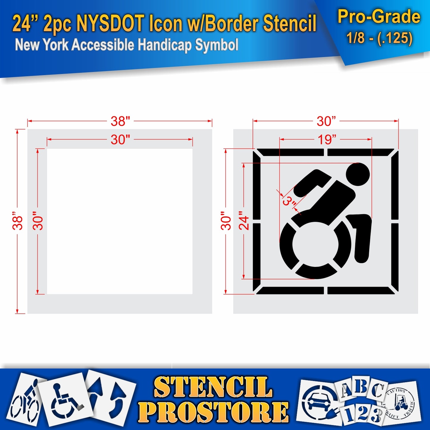 24 Inch 2pc NYSDOT Accessible Icon with Border and Background Pavement Stencil – ADA-Compliant Stencil for Parking Lots