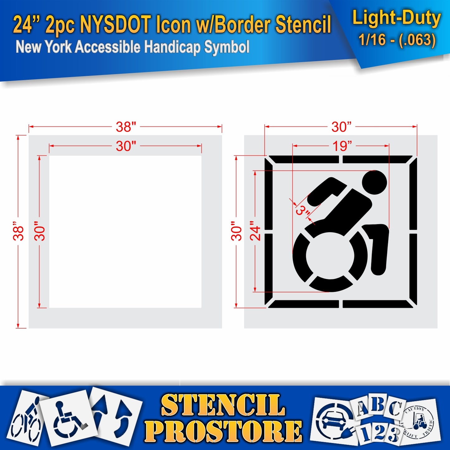 24 Inch 2pc NYSDOT Accessible Icon with Border and Background Pavement Stencil – ADA-Compliant Stencil for Parking Lots