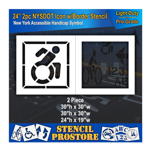 24 Inch 2pc NYSDOT Accessible Icon with Border and Background Pavement Stencil – ADA-Compliant Stencil for Parking Lots