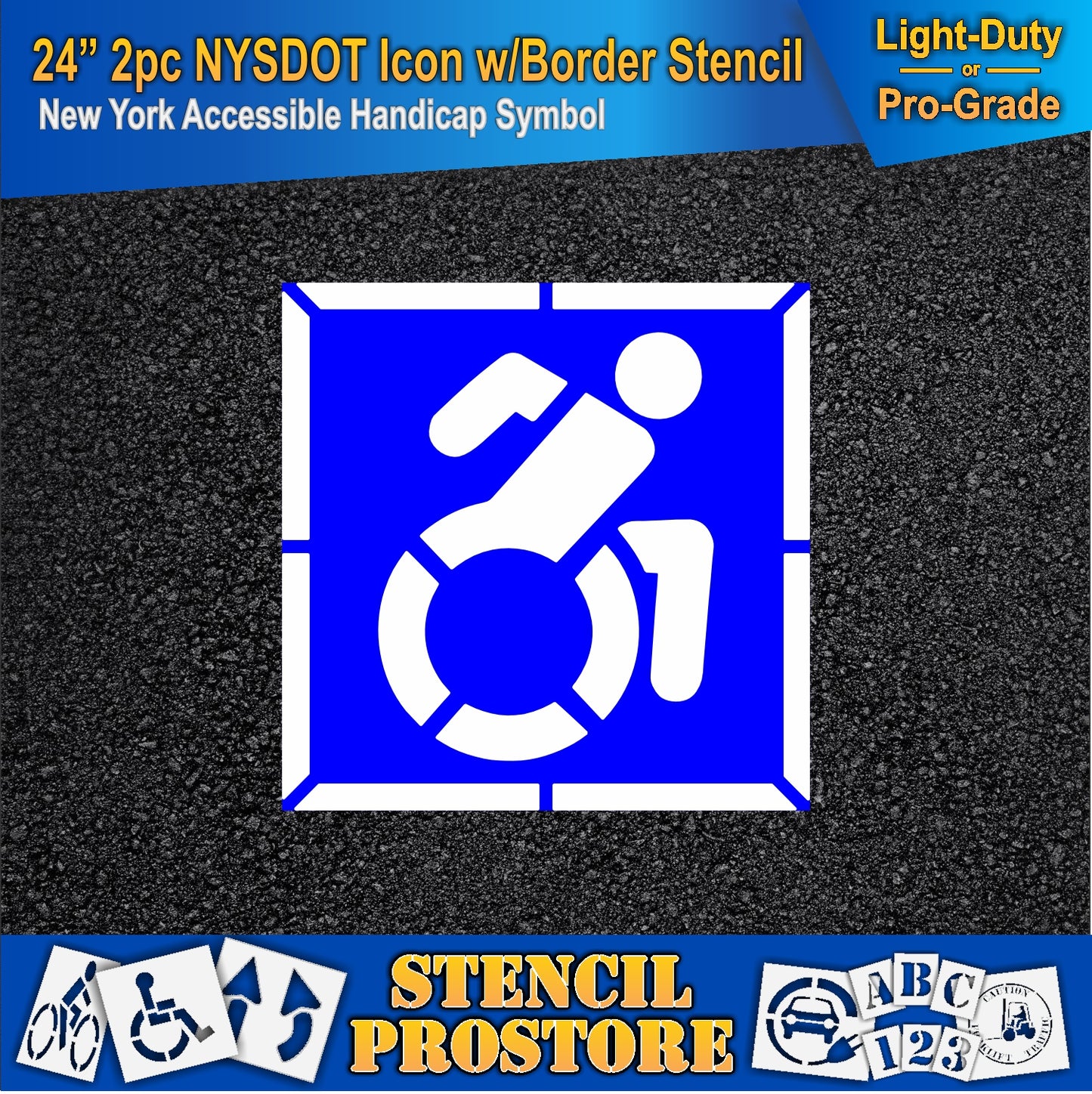 24 Inch 2pc NYSDOT Accessible Icon with Border and Background Pavement Stencil – ADA-Compliant Stencil for Parking Lots