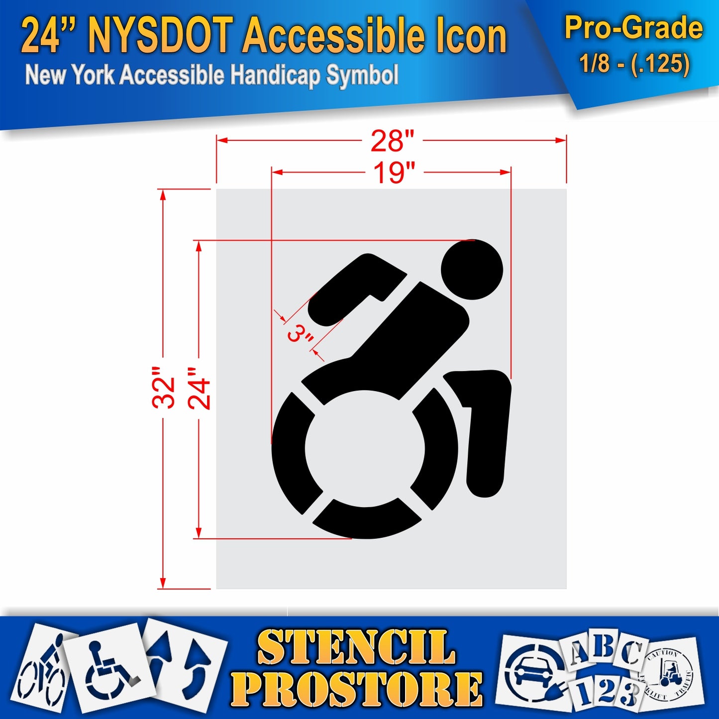 24 Inch NYSDOT Accessible Icon Pavement Stencil – ADA-Compliant Stencil for Parking Lots