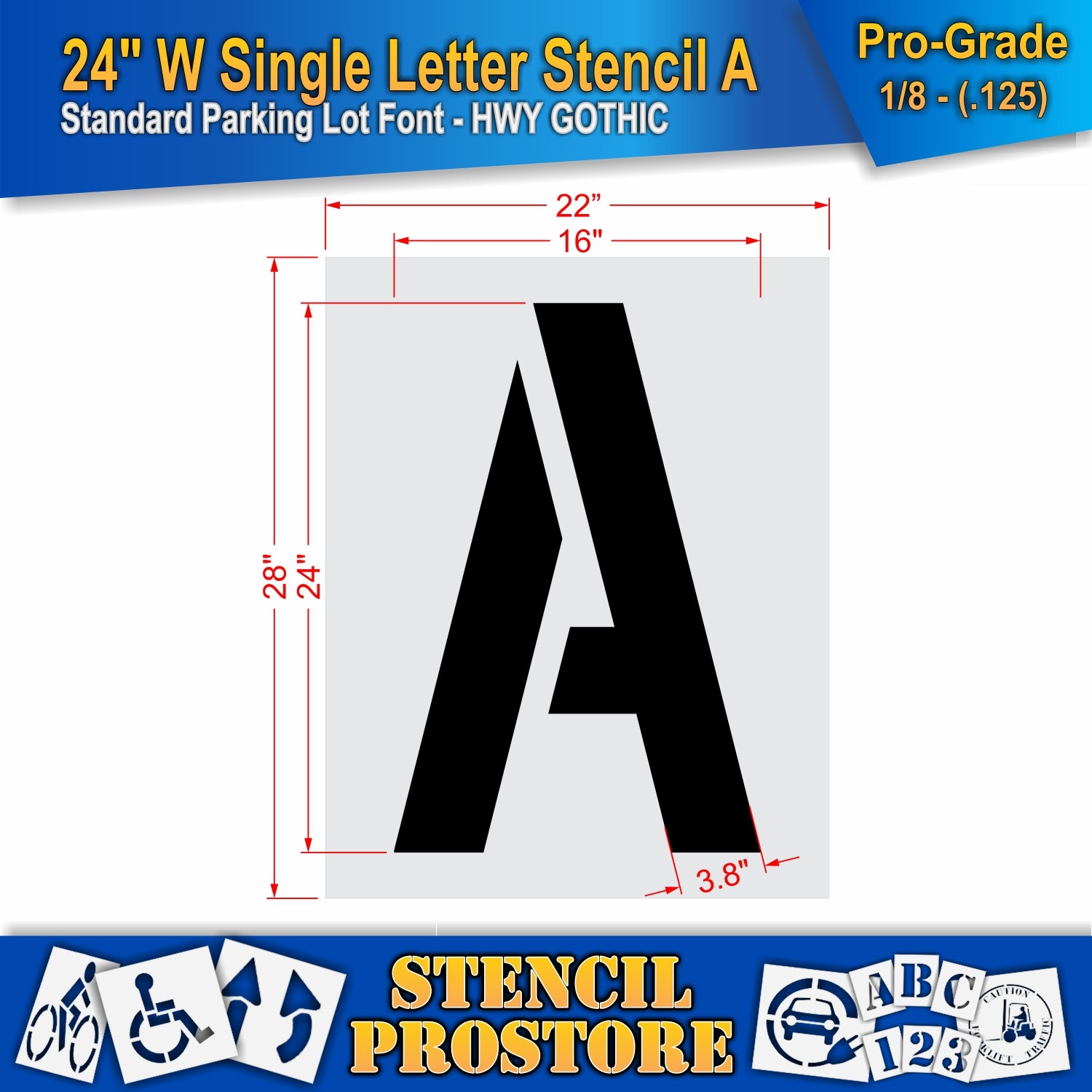 dimension image of 24" single letter A stencil