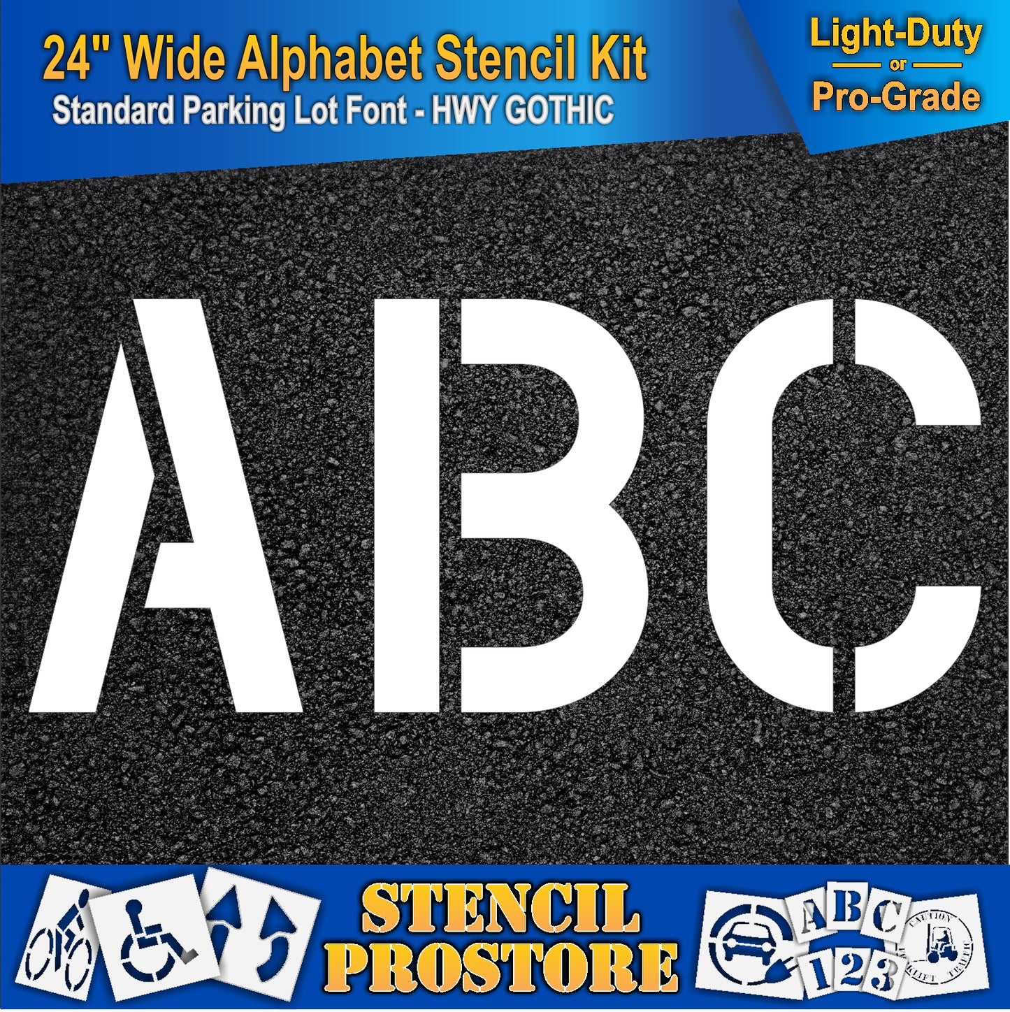 picture of 24" wide letters A, B, and C on asphalt pavement