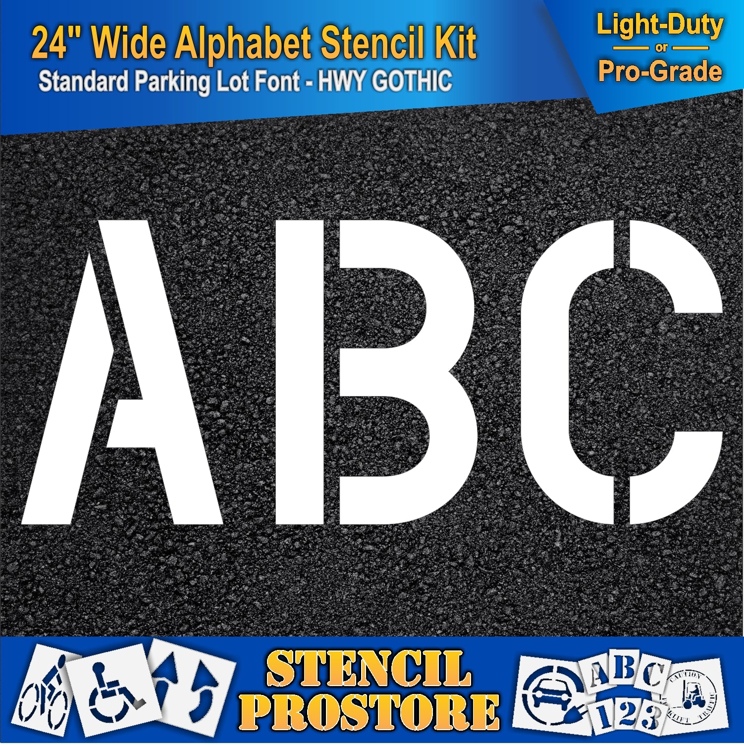 picture of 24" wide letters A, B, and C on asphalt pavement