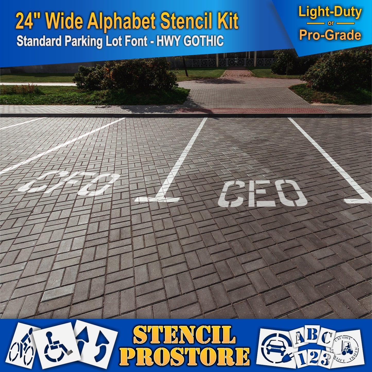 picture of parking lot with CEO and CFO using 24" wide alphabet kit