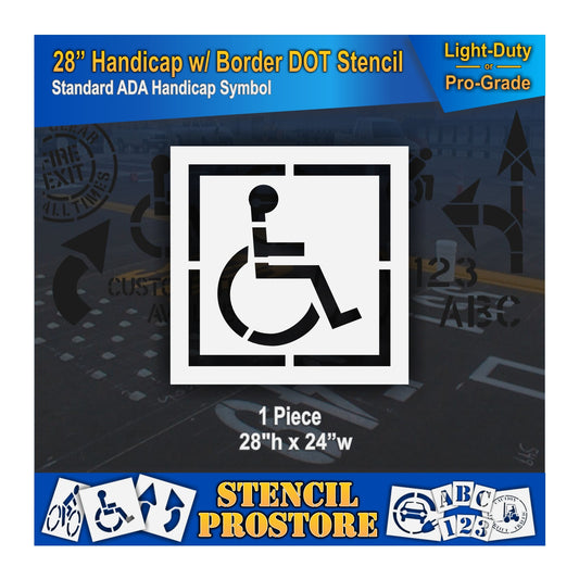 28 Inch Handicap with Border Pavement Stencil – ADA-Compliant Stencil for Parking Lots