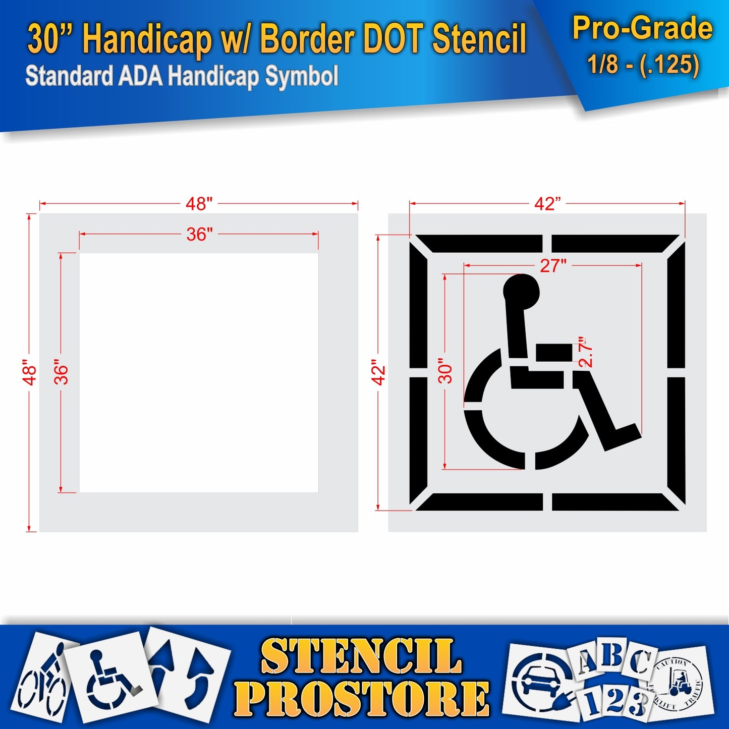 30 Inch 2pc Handicap with Border Pavement Stencil – ADA-Compliant Stencil for Parking Lots