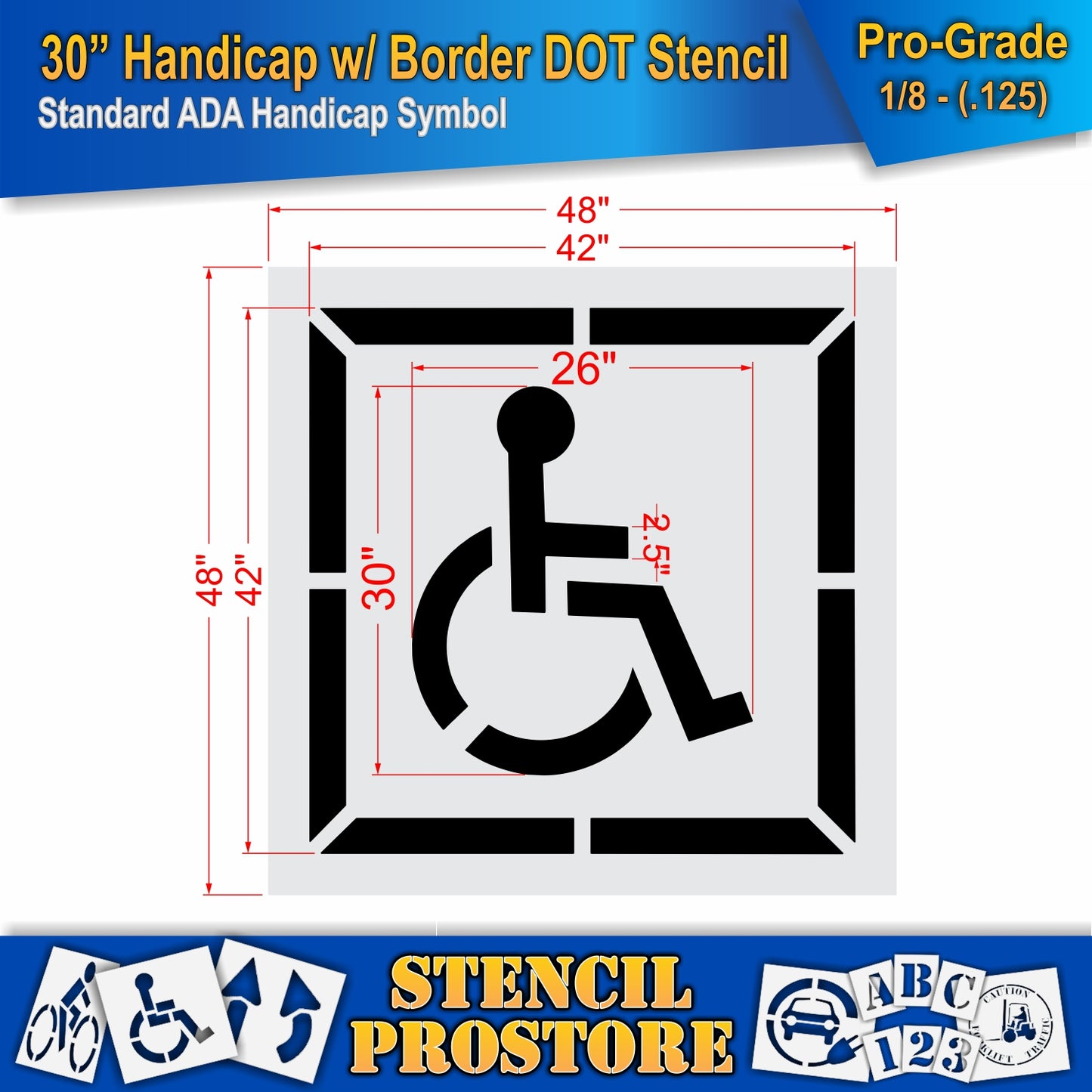 30 Inch Handicap with Border Pavement Stencil – ADA-Compliant Stencil for Parking Lots