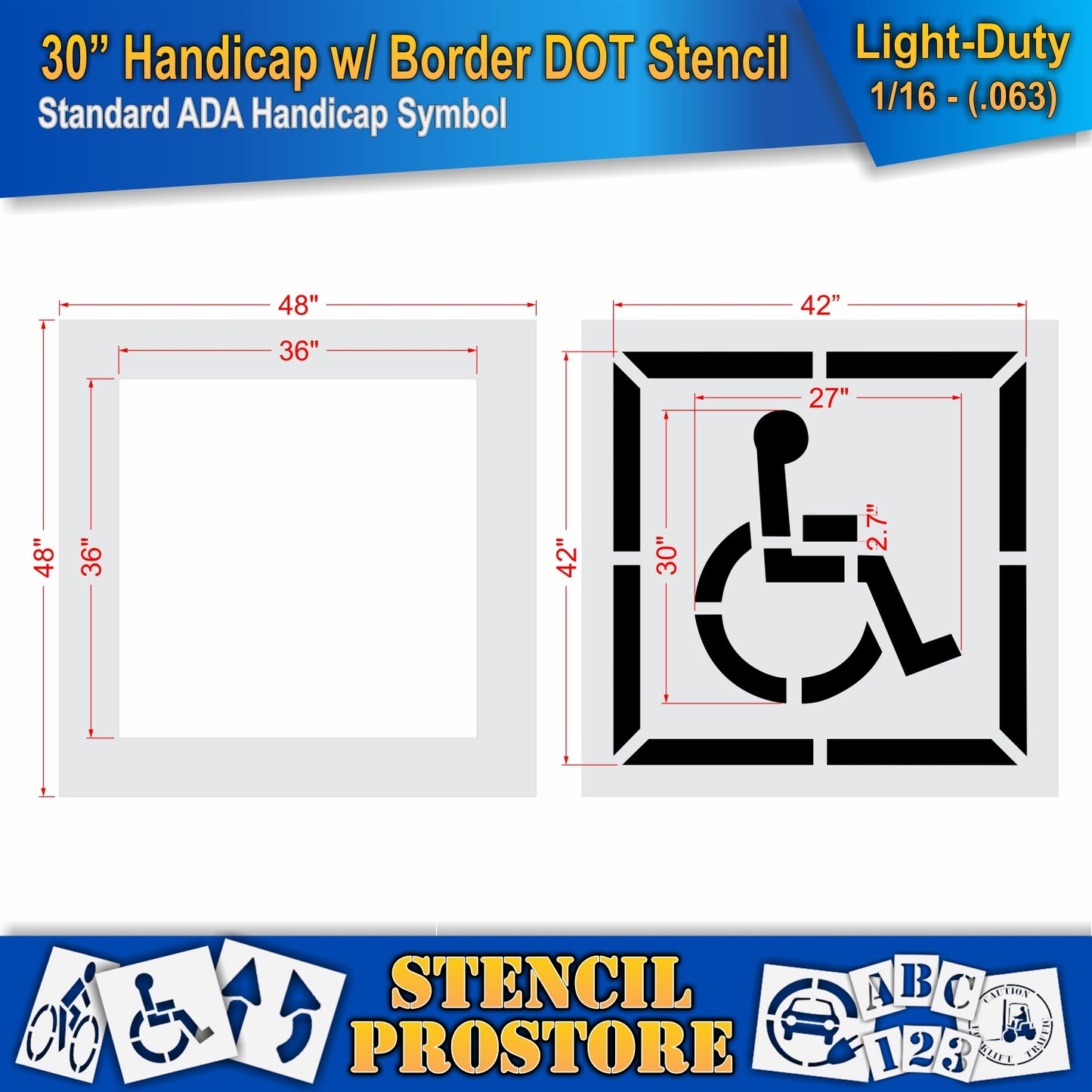 30 Inch 2pc Handicap with Border Pavement Stencil – ADA-Compliant Stencil for Parking Lots