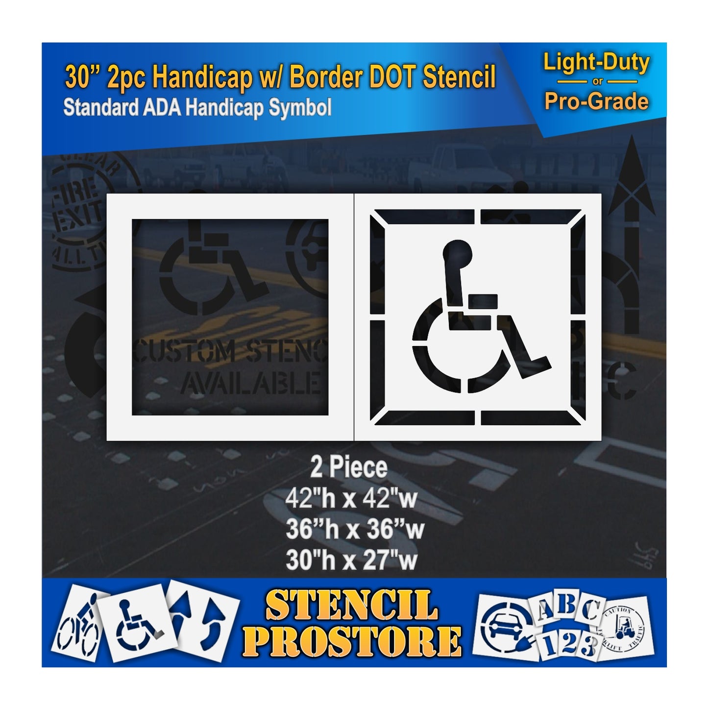 30 Inch 2pc Handicap with Border Pavement Stencil – ADA-Compliant Stencil for Parking Lots