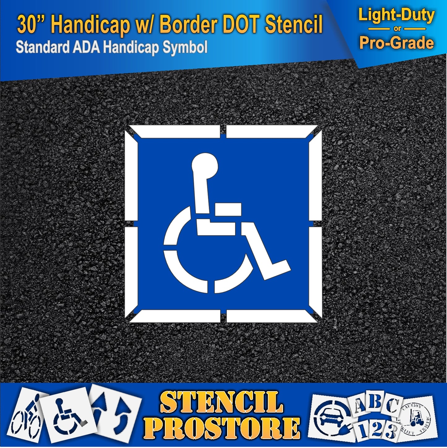 30 Inch 2pc Handicap with Border Pavement Stencil – ADA-Compliant Stencil for Parking Lots