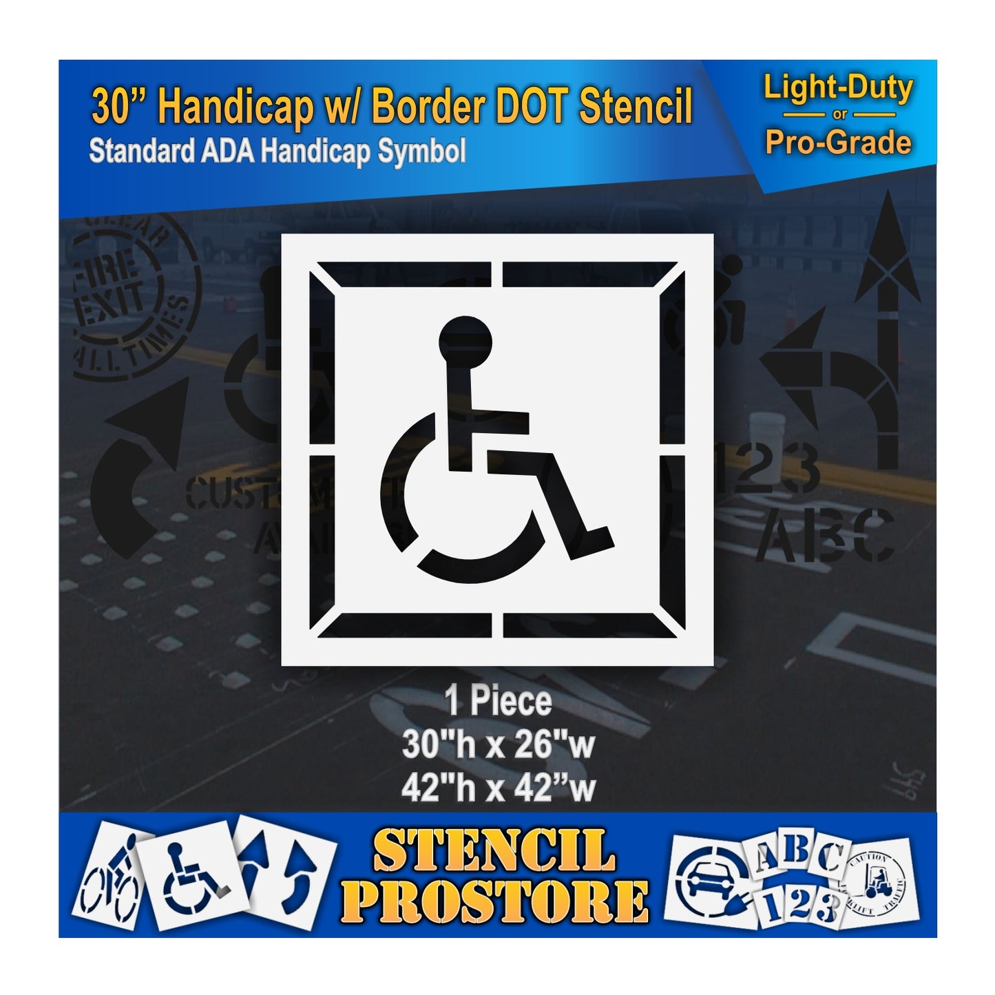 30 Inch Handicap with Border Pavement Stencil – ADA-Compliant Stencil for Parking Lots