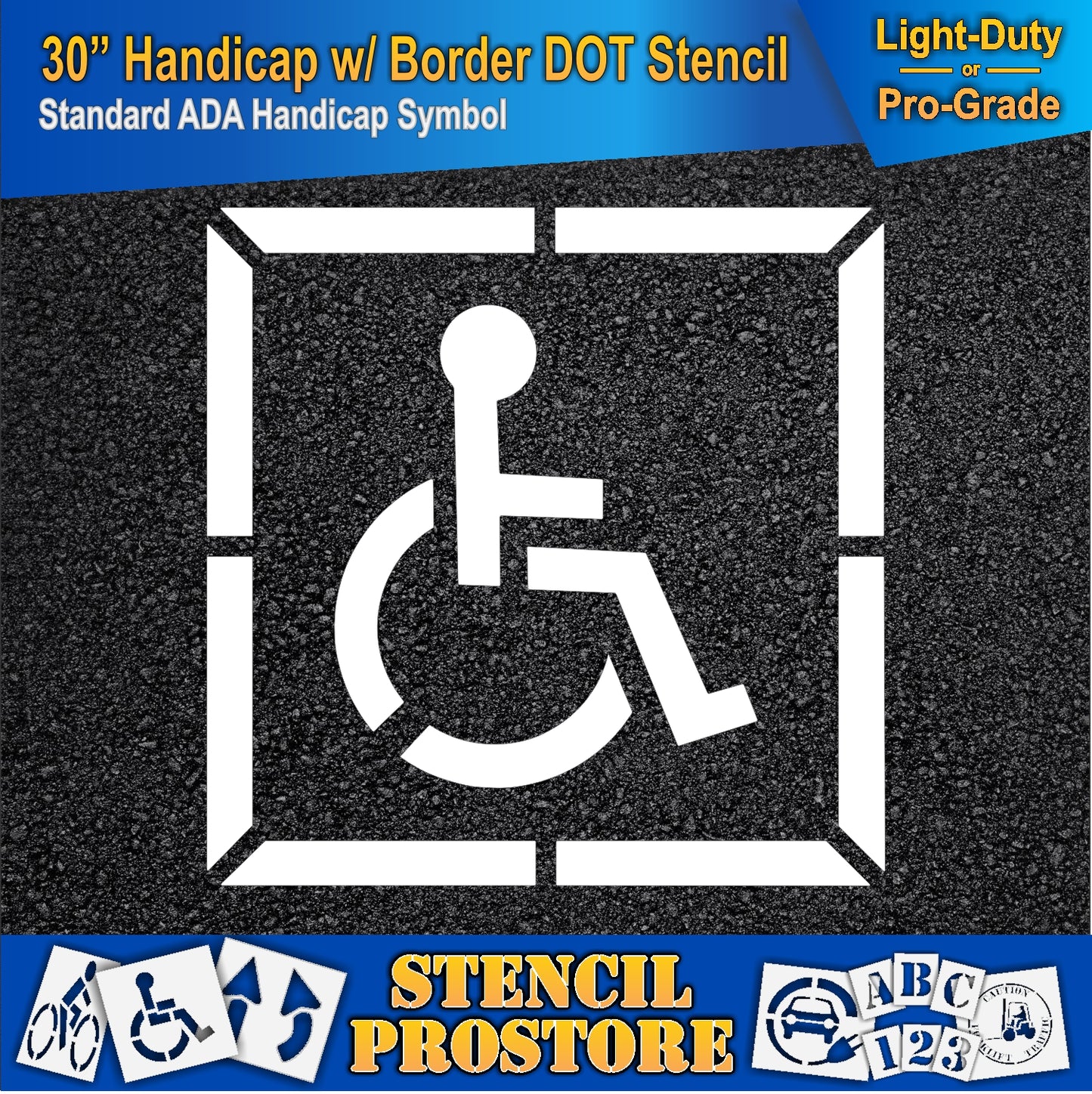 30 Inch Handicap with Border Pavement Stencil – ADA-Compliant Stencil for Parking Lots