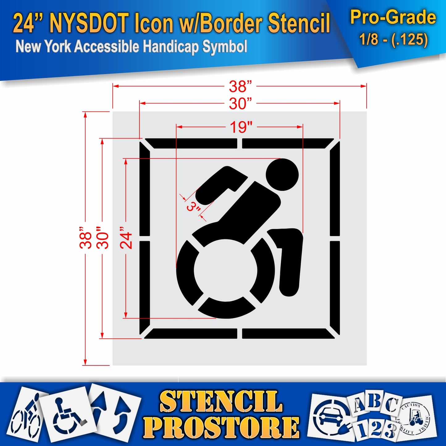 24 Inch NYSDOT Accessible Icon with Border Pavement Stencil – ADA-Compliant Stencil for Parking Lots