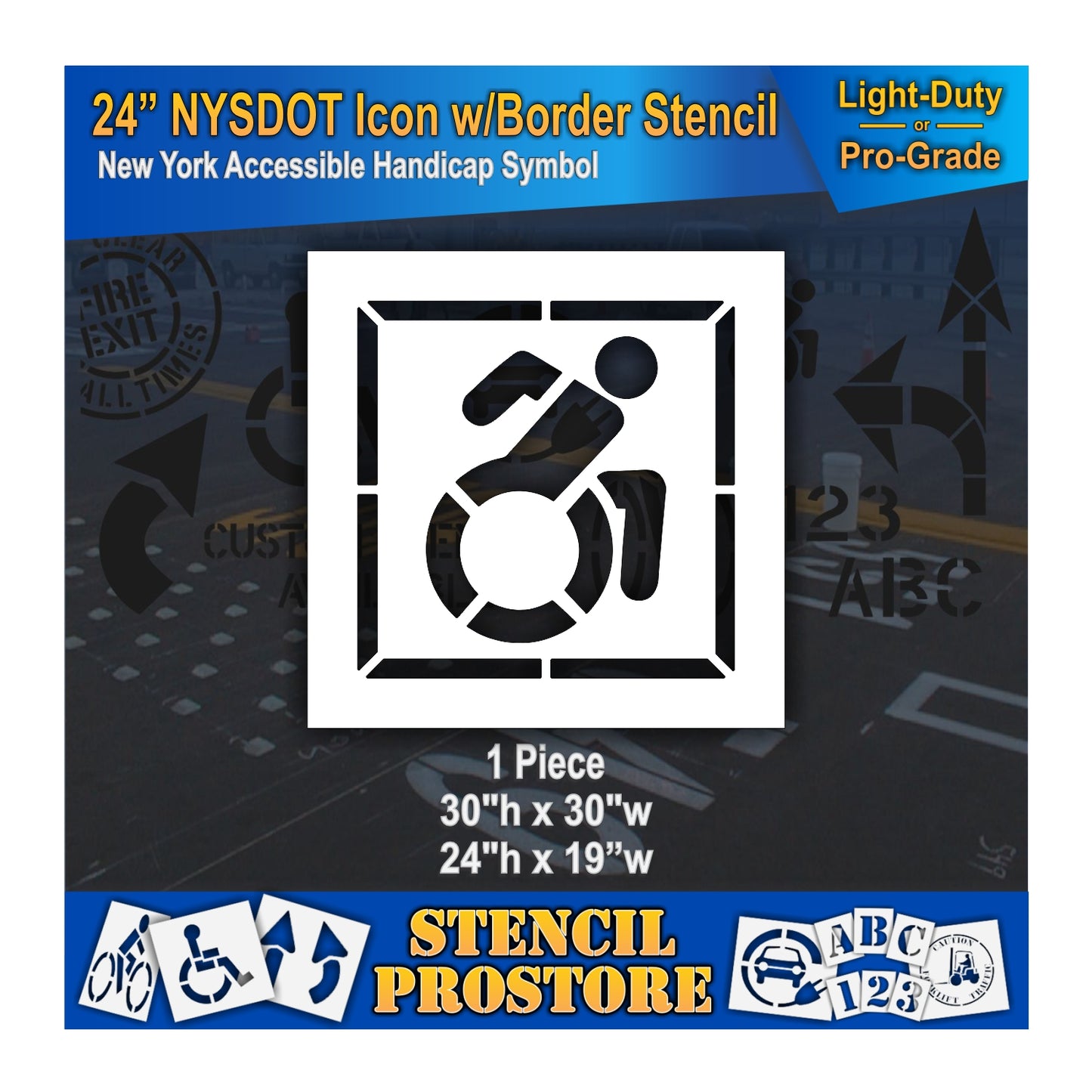 24 Inch NYSDOT Accessible Icon with Border Pavement Stencil – ADA-Compliant Stencil for Parking Lots
