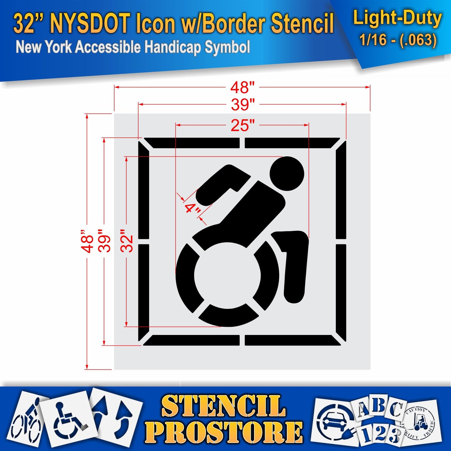 32 Inch NYSDOT Accessible Icon with Border Pavement Stencil – ADA-Compliant Stencil for Parking Lots