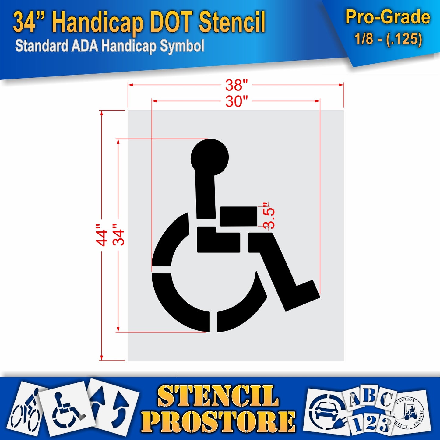 34 Inch Handicap Pavement Stencil – ADA-Compliant Stencil for Parking Lots