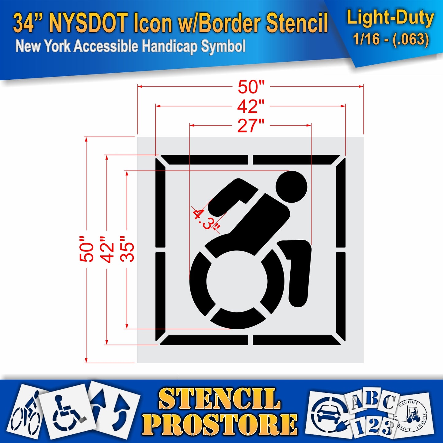34 Inch NYSDOT Accessible Icon with Border Pavement Stencil – ADA-Compliant Stencil for Parking Lots
