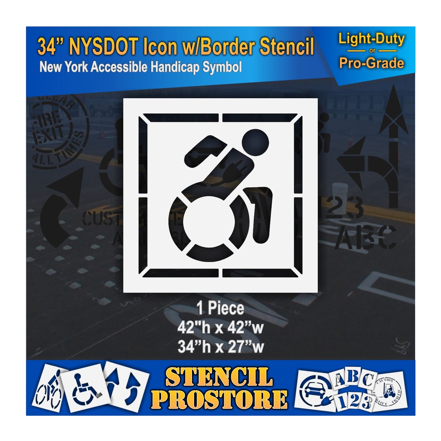 34 Inch NYSDOT Accessible Icon with Border Pavement Stencil – ADA-Compliant Stencil for Parking Lots