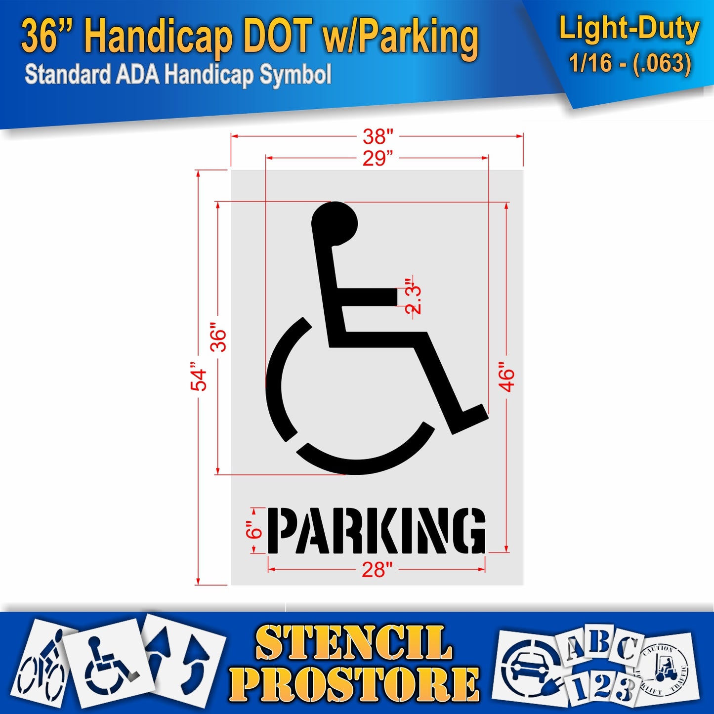 36 Inch Handicap with PARKING Pavement Stencil – ADA-Compliant Stencil for Parking Lots
