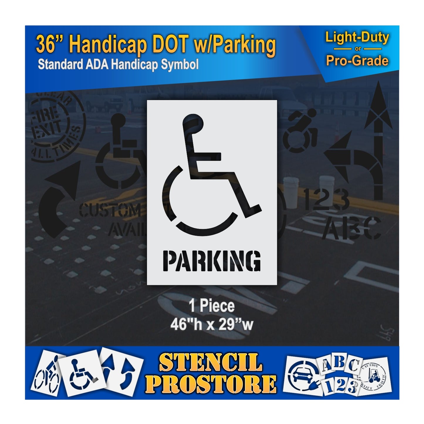 36 Inch Handicap with PARKING Pavement Stencil – ADA-Compliant Stencil for Parking Lots