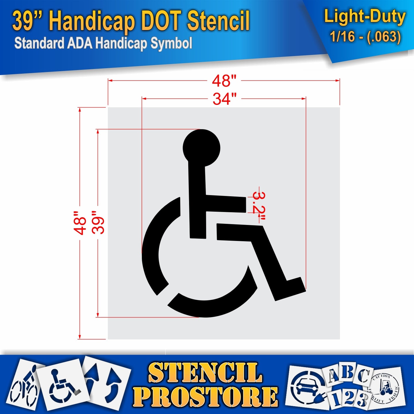 39 Inch Handicap Pavement Stencil – ADA-Compliant Stencil for Parking Lots