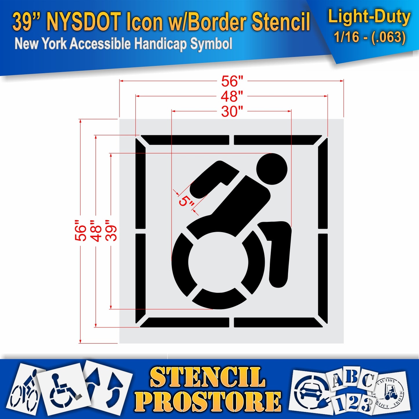 39 Inch NYSDOT Accessible Icon with Border Pavement Stencil – ADA-Compliant Stencil for Parking Lots