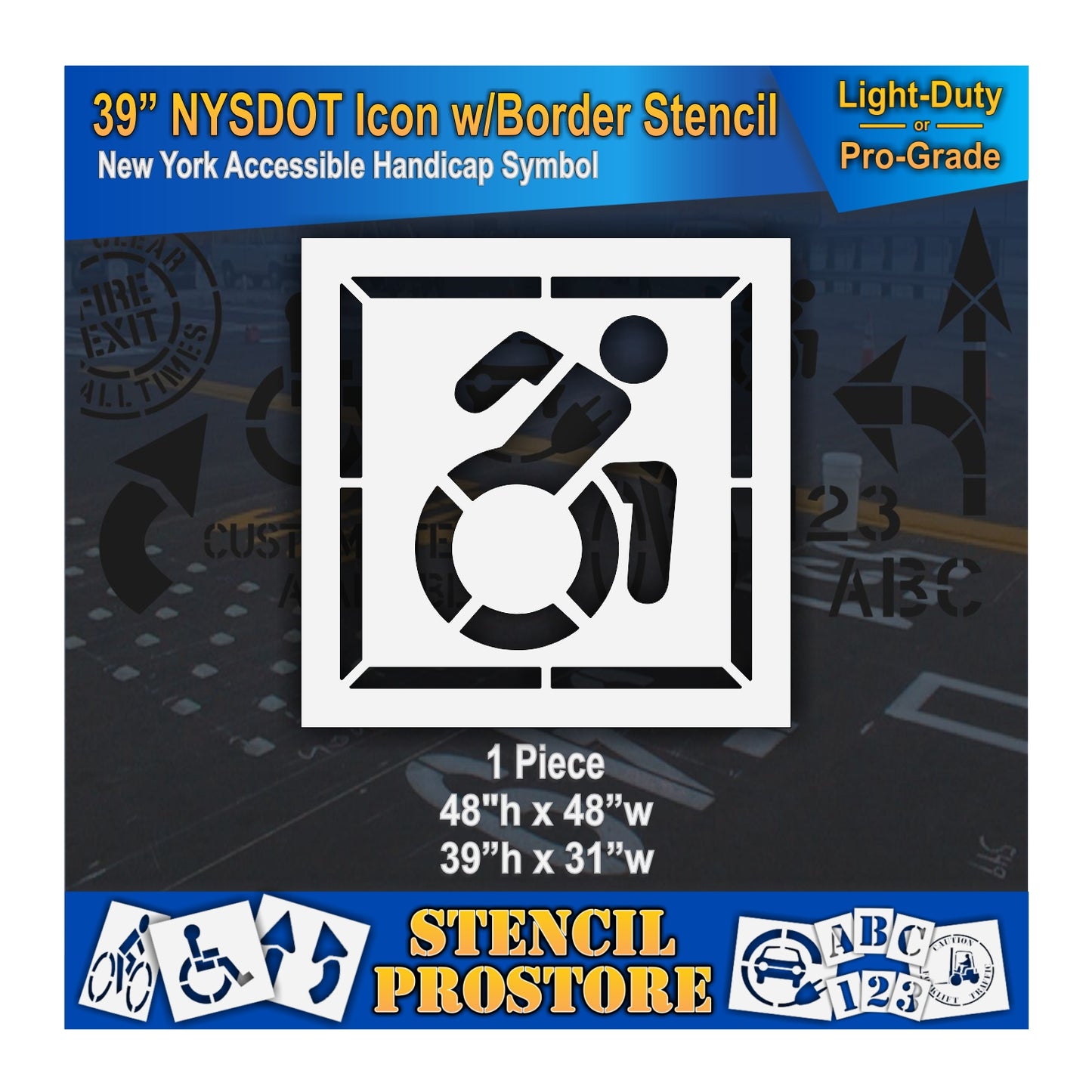 39 Inch NYSDOT Accessible Icon with Border Pavement Stencil – ADA-Compliant Stencil for Parking Lots