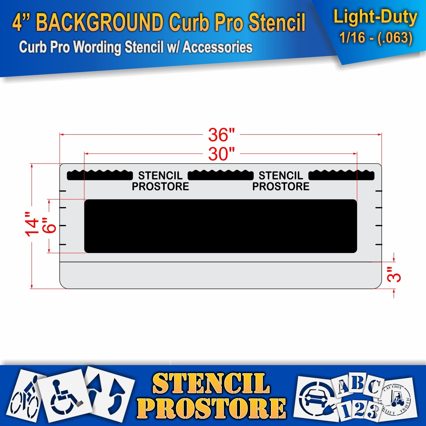 4 Inch BACKGROUND PIECE for Curb Pro Stencil – for Parking Lot and Area Labeling Stencil