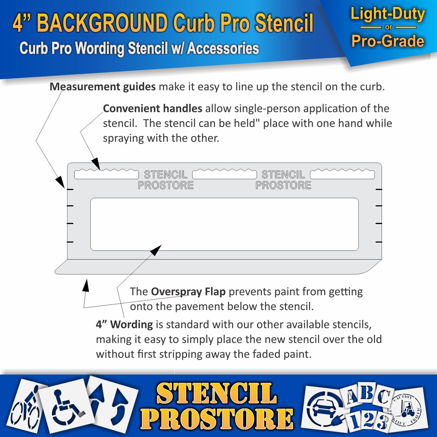 4 Inch BACKGROUND PIECE for Curb Pro Stencil – for Parking Lot and Area Labeling Stencil