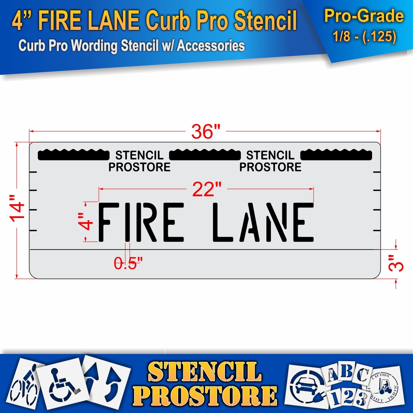 4 Inch FIRE LANE Wording Curb Pro Stencil – for Parking Lot and Area Labeling Stencil