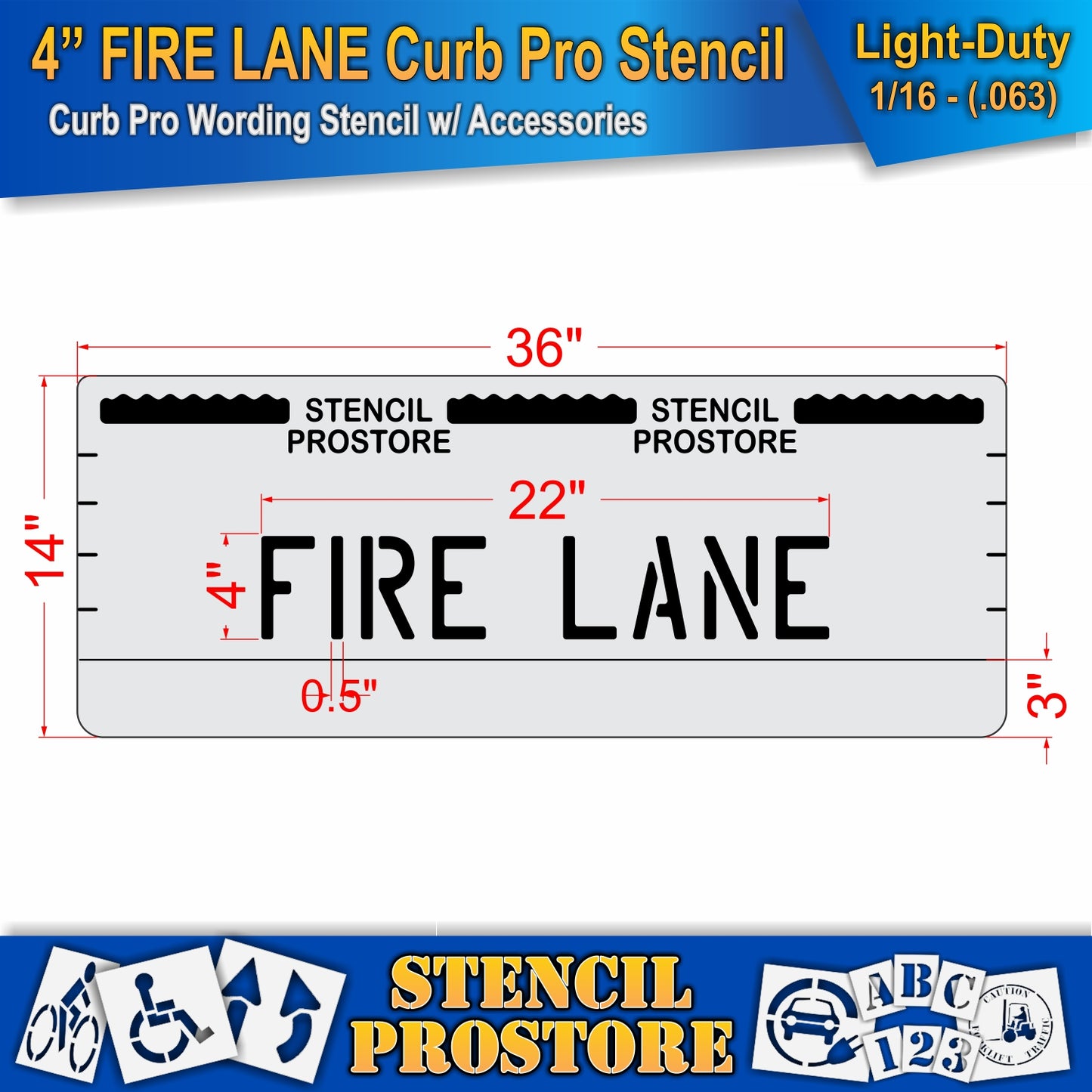 4 Inch FIRE LANE Wording Curb Pro Stencil – for Parking Lot and Area Labeling Stencil