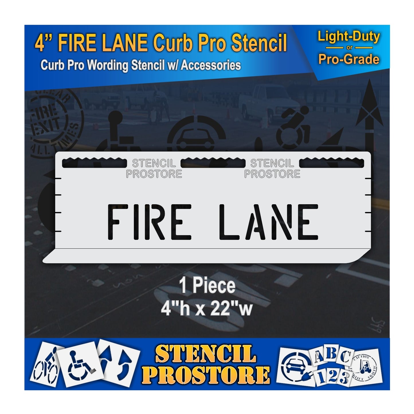 4 Inch FIRE LANE Wording Curb Pro Stencil – for Parking Lot and Area Labeling Stencil