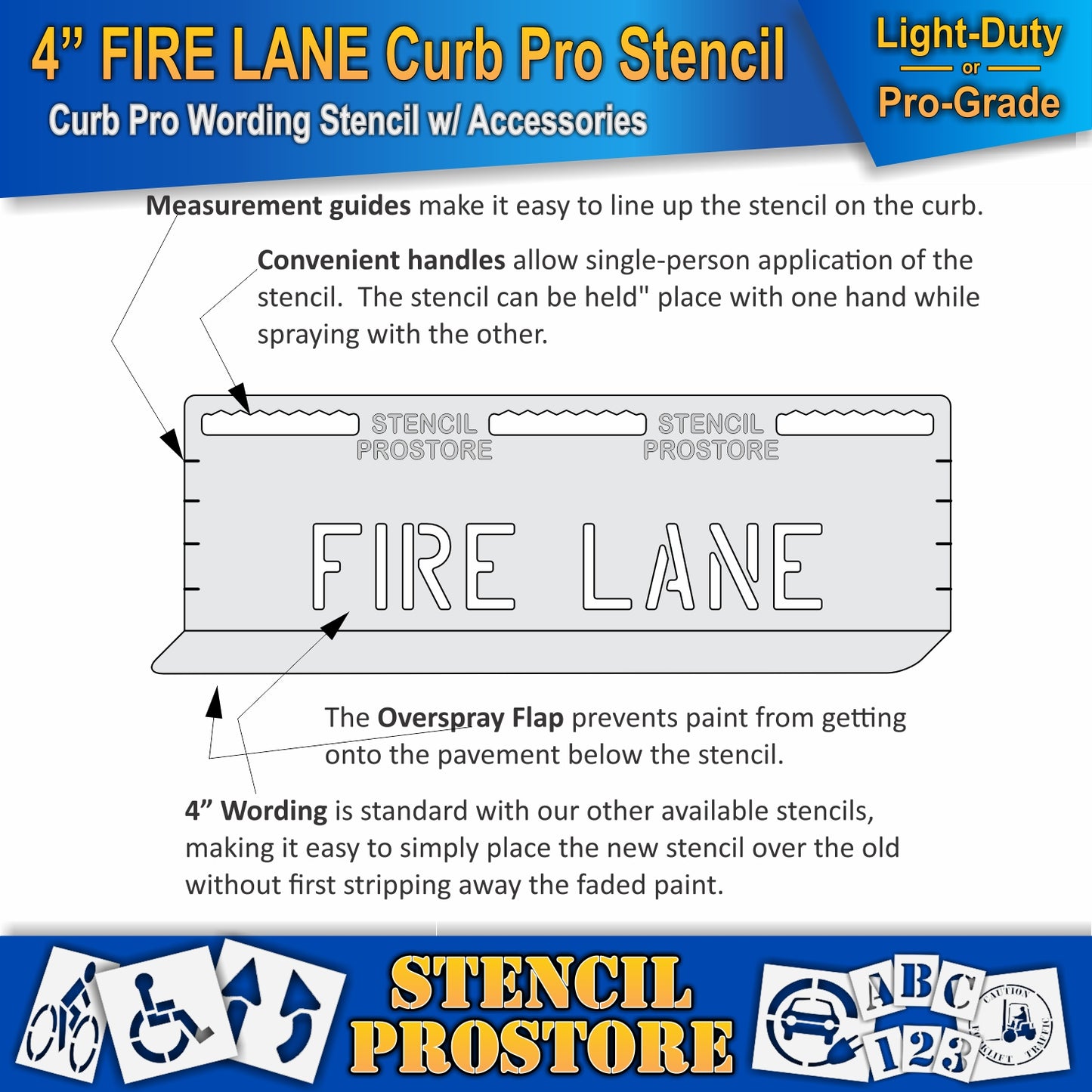 4 Inch FIRE LANE Wording Curb Pro Stencil – for Parking Lot and Area Labeling Stencil