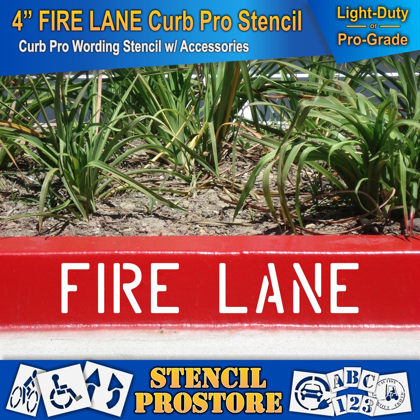 4 Inch FIRE LANE Wording Curb Pro Stencil – for Parking Lot and Area Labeling Stencil