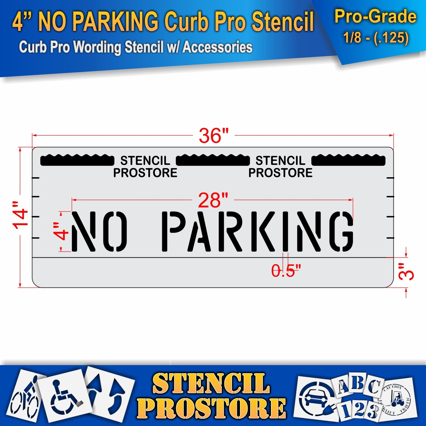 4 Inch NO PARKING Wording Curb Pro Stencil – for Parking Lot and Area Labeling Stencil