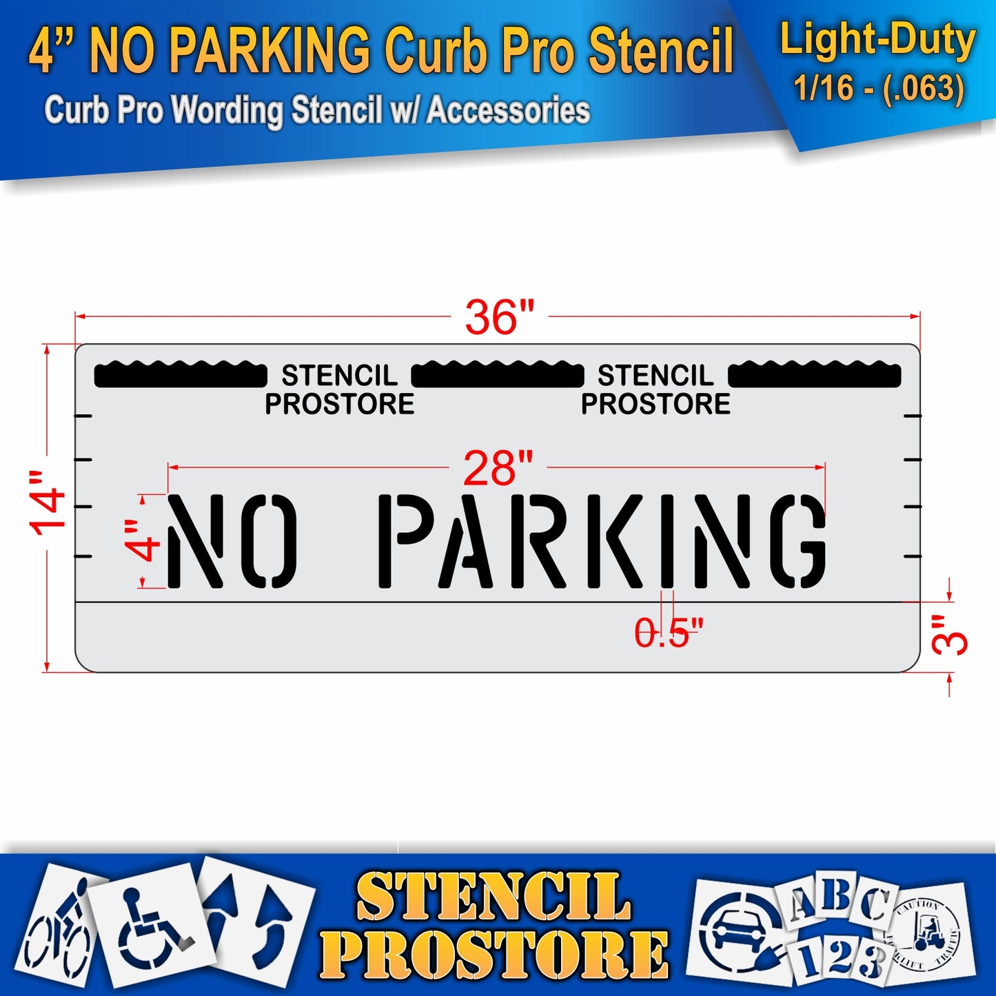 4 Inch NO PARKING Wording Curb Pro Stencil – for Parking Lot and Area Labeling Stencil