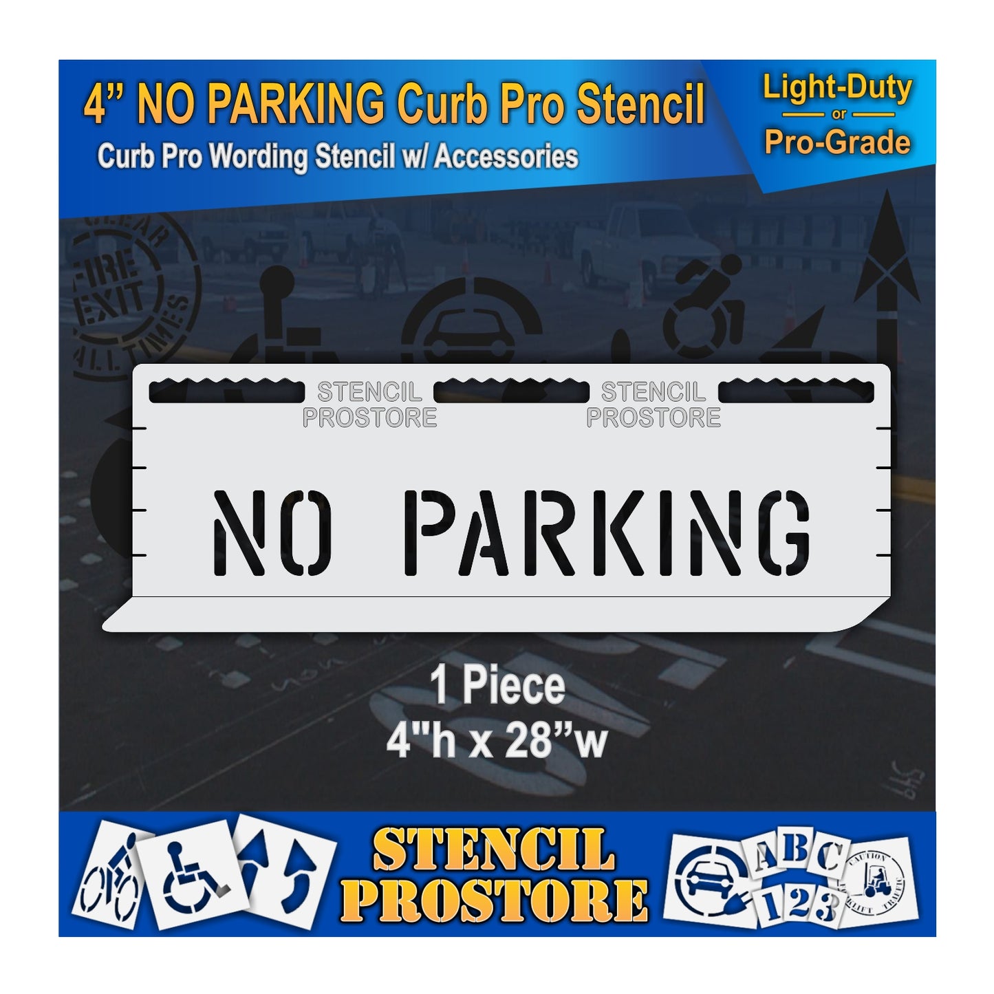 4 Inch NO PARKING Wording Curb Pro Stencil – for Parking Lot and Area Labeling Stencil