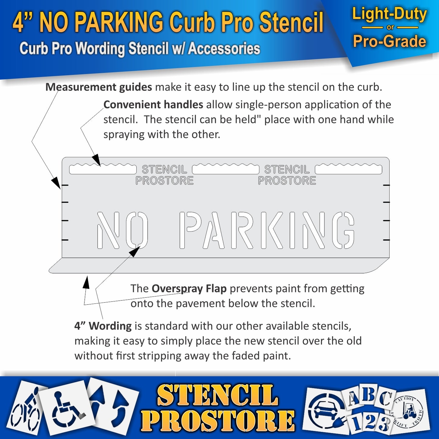 4 Inch NO PARKING Wording Curb Pro Stencil – for Parking Lot and Area Labeling Stencil
