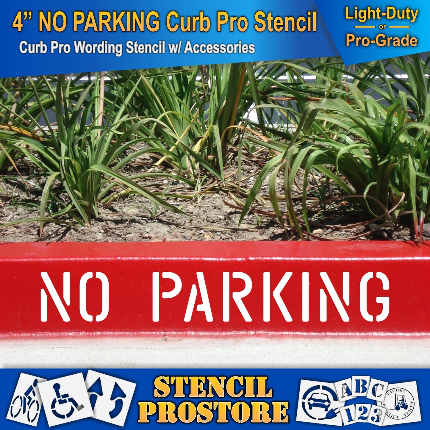 4 Inch NO PARKING Wording Curb Pro Stencil – for Parking Lot and Area Labeling Stencil