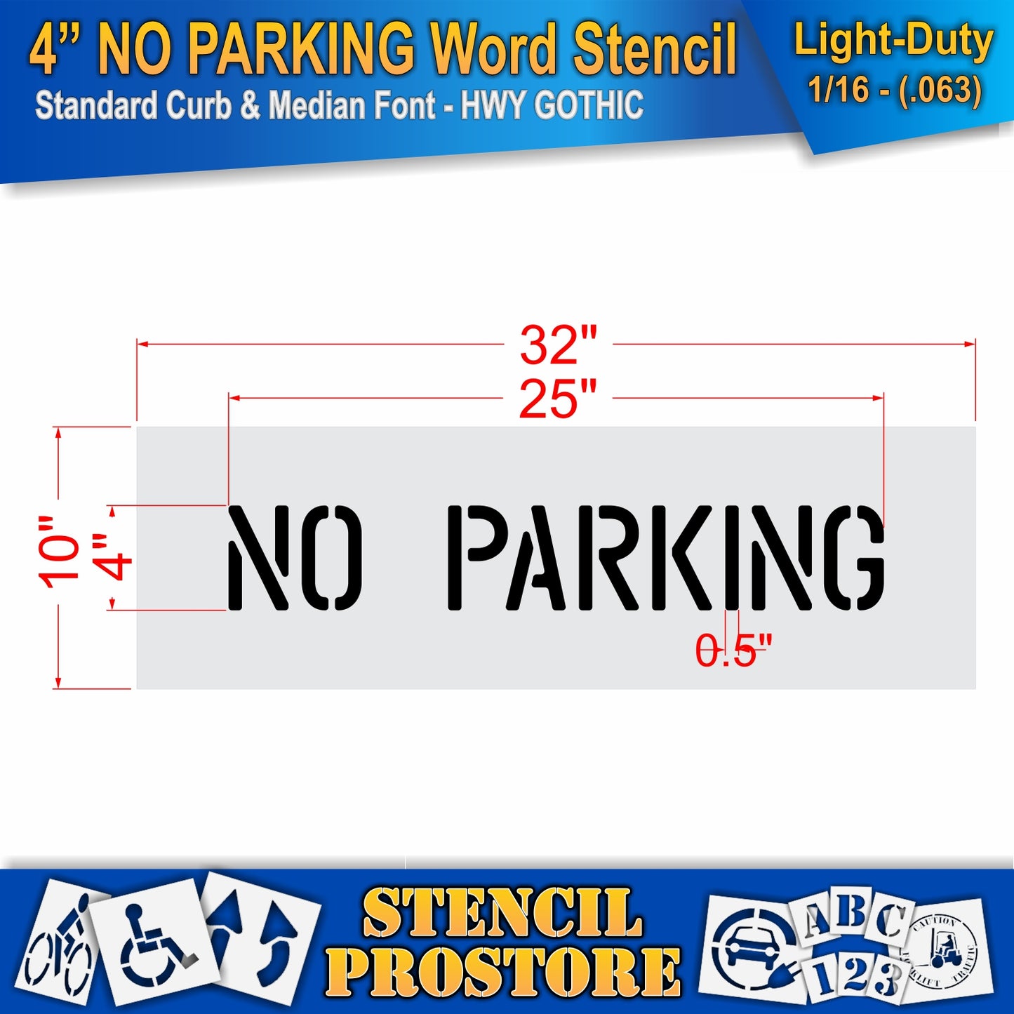 4 Inch NO PARKING Wording Stencil – for Parking Lot and Area Labeling Stencil