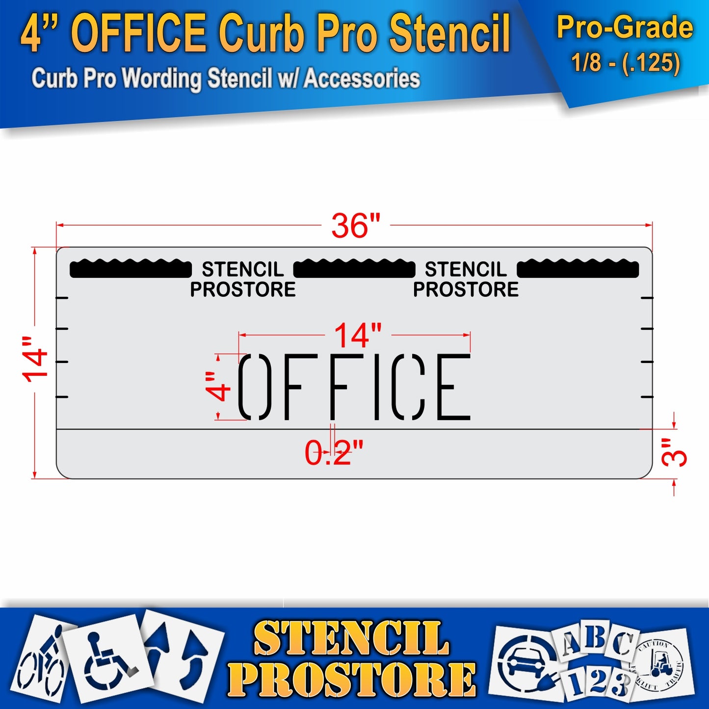 4 Inch OFFICE Wording Curb Pro Stencil – for Parking Lot and Area Labeling Stencil