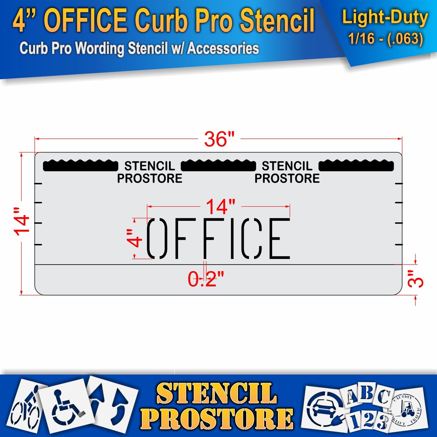 4 Inch OFFICE Wording Curb Pro Stencil – for Parking Lot and Area Labeling Stencil